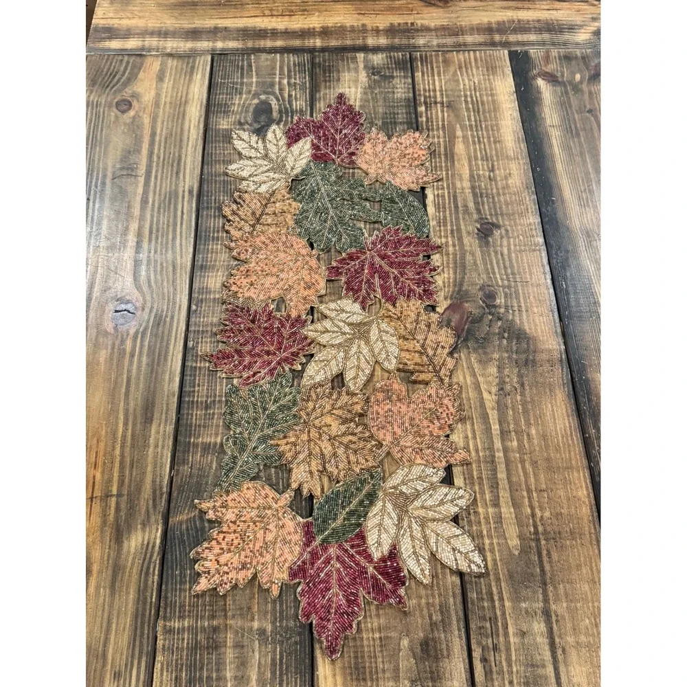 Bed Bath & Beyond Beaded Fall Table Runner and 6 Placemats Set Autumn‎ Harvest